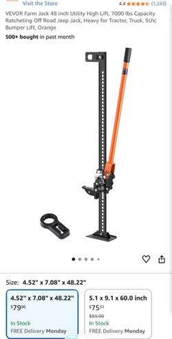 VEVOR Farm Jack 48 inch Utility High Lift, 7000 lbs Capacity Ratcheting Off Road Jeep Jack, Heavy for Tractor, Truck, SUV, Bumper Lift, Orange
