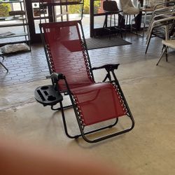 Gravity Lounge Chair, Outdoor Patio Beach Garden with Utility Tray & Cup Holder (Burgundy