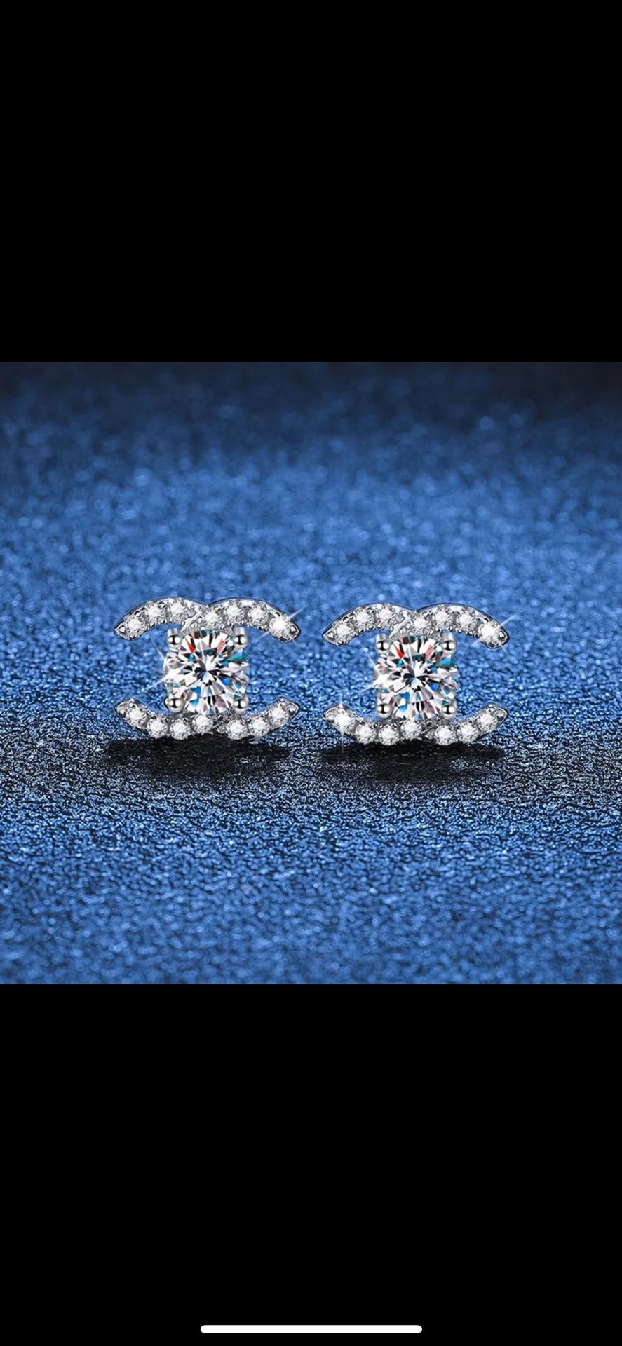 CC Initial  Stud Earrings Double CLab Grown Diamond Moissanite CC Custom Made 925 Sterling Silver Beautiful Luxurious Glamorous Passes Diamond Test 