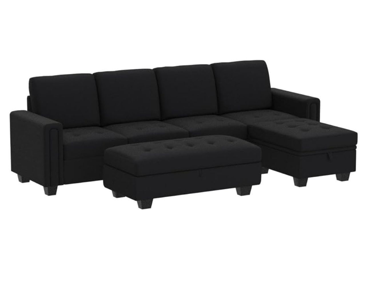 Velvet 4 Seat Couch w/ Reversible L Shaped Chaise