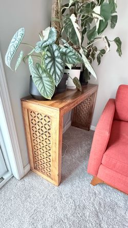 Carved Wood Console / Sofa Table – Boho Mango Wood (HomeGoods)