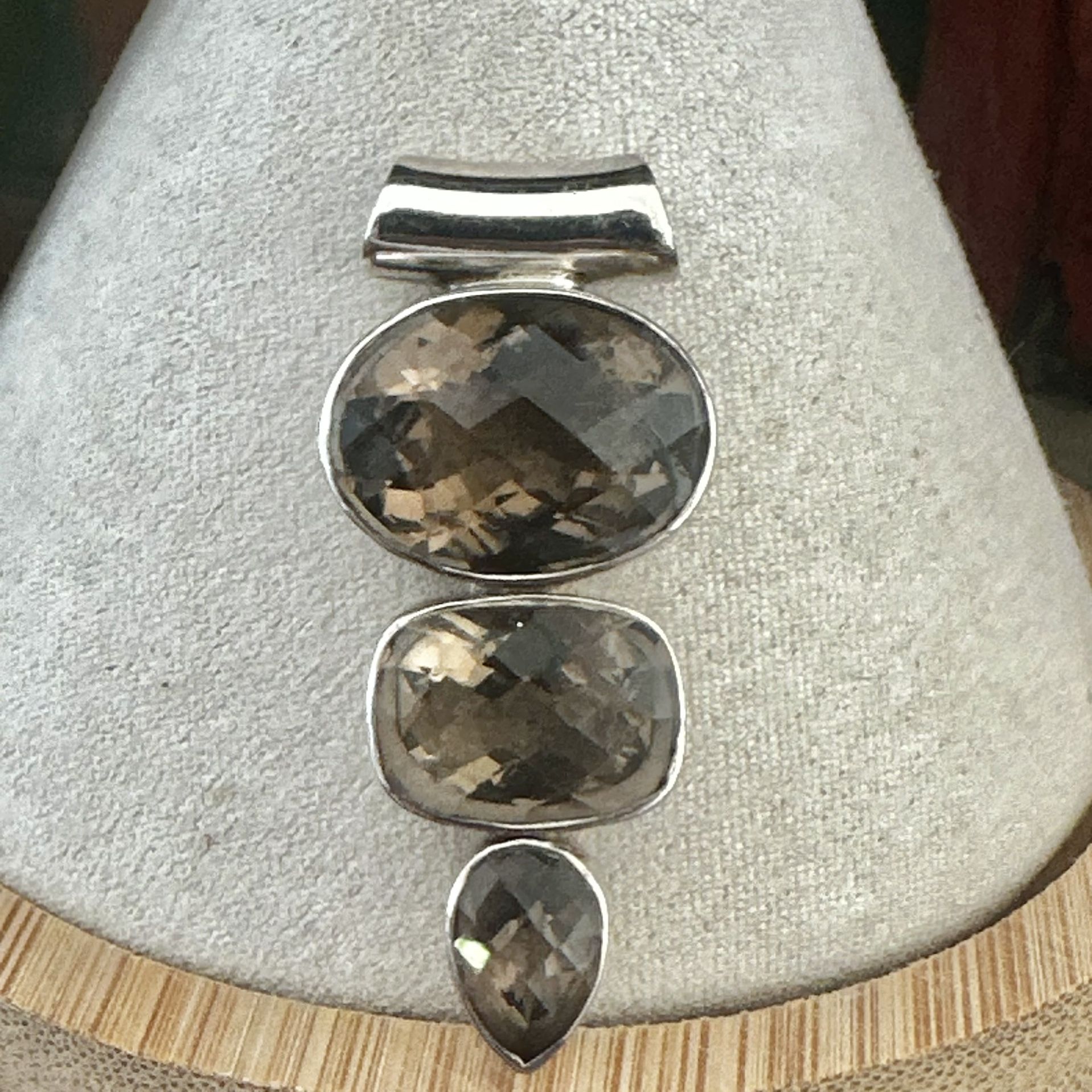 Arya Sterling Silver Smoky Quartz Pendant on Silver Tone Chain