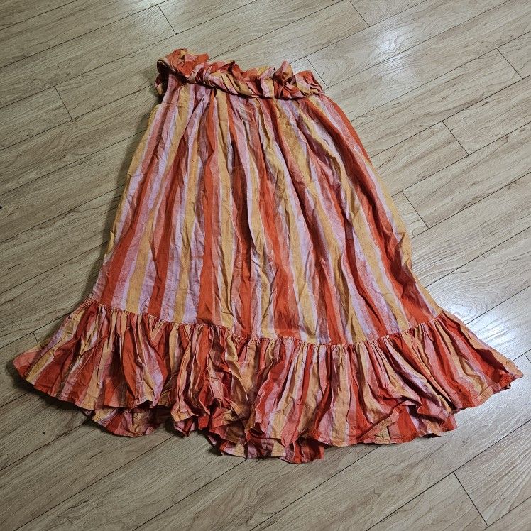 SIKA Anthropologie Women's Finch Midi Dress One Shoulder w Pockets Orange Pink Yellow Party Special Occasion Birthday Summer Spring
