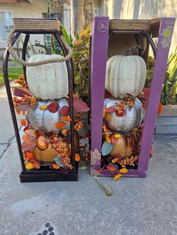 Stacked Pumpkin Light Up Topiary set of two