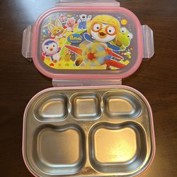 Pororo Portable Stainless Steel Divided Food Tray Pink Made in Korea