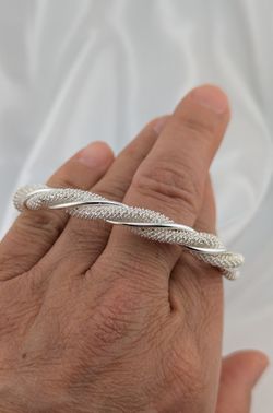 925 Sterling Silver Twisted Mesh Wire Wrapped Capped Cuff Bracelet✨
