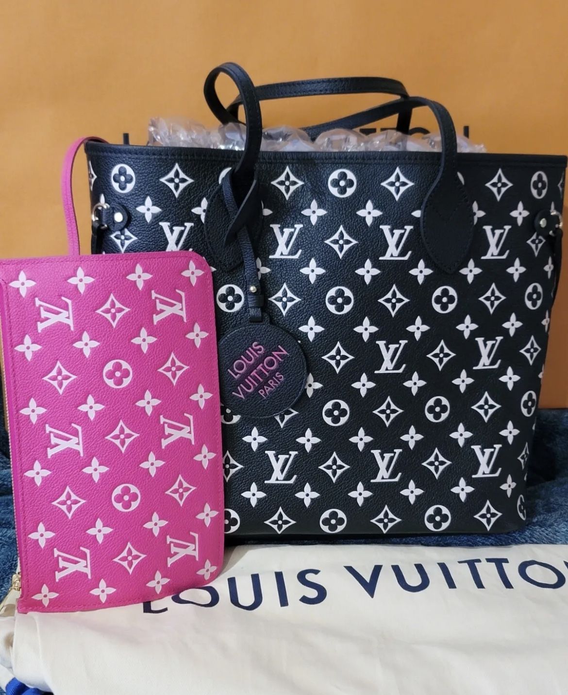 Authentic Limited Edition Louis Vuitton Neverfull Mm Giant Monogram Flower Empreinte Bag And Removable Pouch