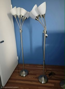 Pair of Modern 5-Light Floor Lamps – Brushed Nickel Medusa Tree Lamp Set, Working