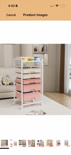 Large Capacity Rolling Storage Cart with 5 Plastic Drawers,Utility Cart Organizer with Metal Mesh Top and Lockable Wheels,for Dorm,Office,Bathroom,Bed