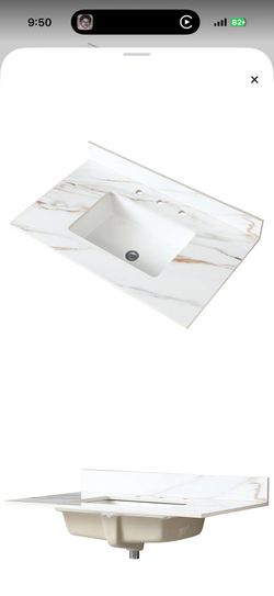 37" White Bathroom Vanity - Top With Undermount Rectangular Sink 37 Inch Marble 4" Backsplash