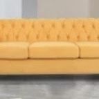 Yellow Velvet Rolled Arm Couch  