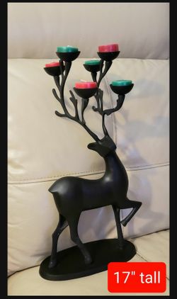 17" Tall Bronze Reindeer.  Very Impressive.  Can Hold Tealights Or Just Be Beautiful As A Decoration!