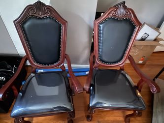 Chateau De Ville Black PU and Cherry Leather Nailhead Trim Arm Chair (Set of 2)