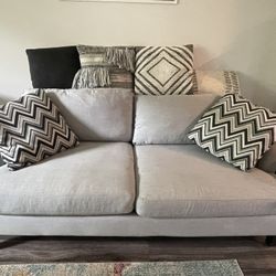 West Elm Loveseat Two Person Sofa Light Gray Linen Weave