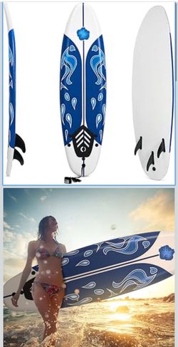 6' Surfboard, Surfing Board with 3 Removable Fins, Safety Leash, EPS Core & EPE Deck, Lightweight Surf Board for Teenagers, Adults, Beginners