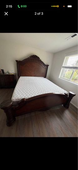 King Size Ornate Wood Bed Frame includes mattress