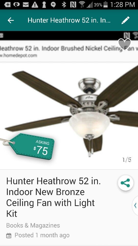 Hunter Heathrow 52 In Indoor Brushed Nickel Ceiling Fan With Light Hunter Heathrow 52 In Indoor Brushed Nickel Ceiling Fan With Light Kit For Jacksonville Fl Offerup
