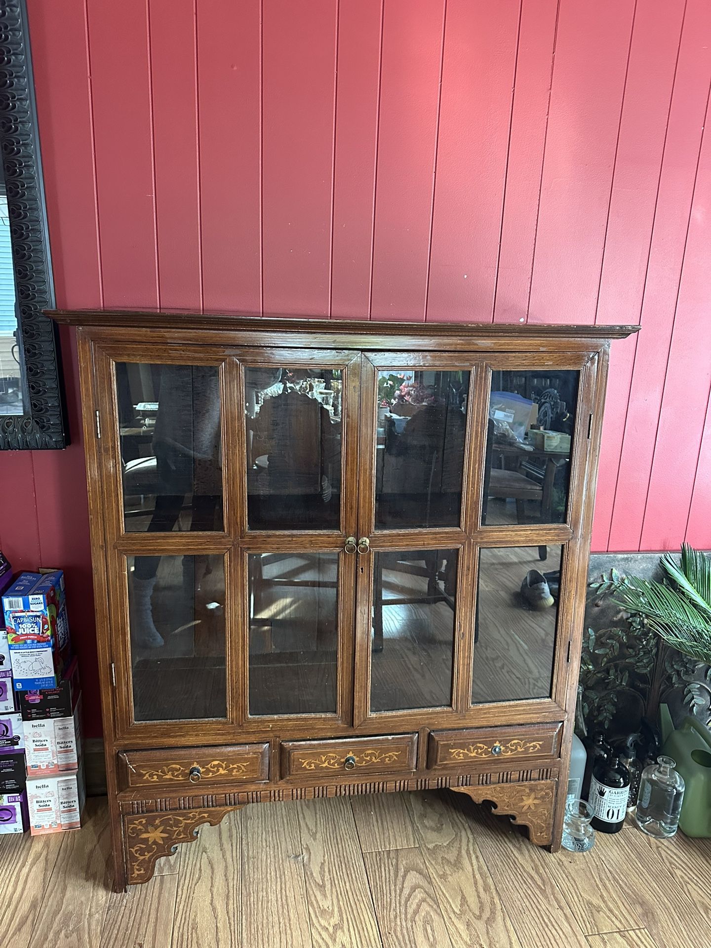 Vintage Wood And Glass Display Cabinet