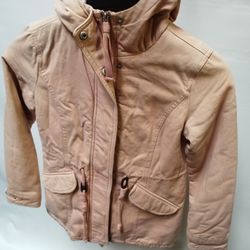 Jacket Coat JUNIORS SIZE XS 0/1 Cotton Twill Faux Warm Hooded Fur Lined Zip 25228 Pink