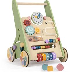 Wooden Baby Walker with Wheels, Push Walker for Baby Boy 6-12 Months, Baby Ac...