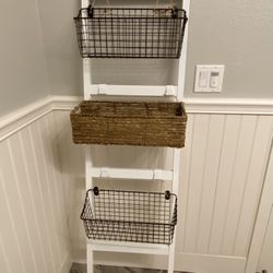 Threshold Collapsible 4-Tier Storage Ladder, White, with Hooks & Baskets