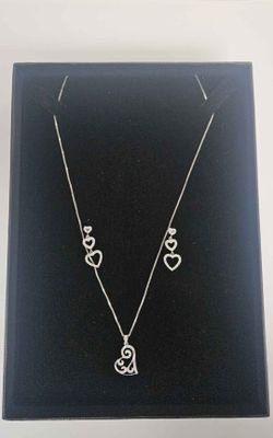 White gold Heart Pendant Necklace 14k with earrings 14k