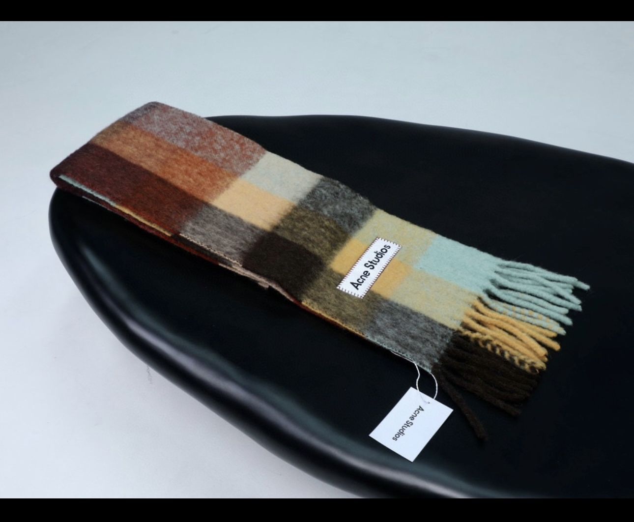 Acne Studios Vally Alpaca Check Scarf w/ Fringes Multicolors Green,Brown,Grey