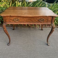 Antique Tiger Oak Writing Desk Table  with One Drawer