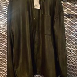 Black Faux Leather Button Up 