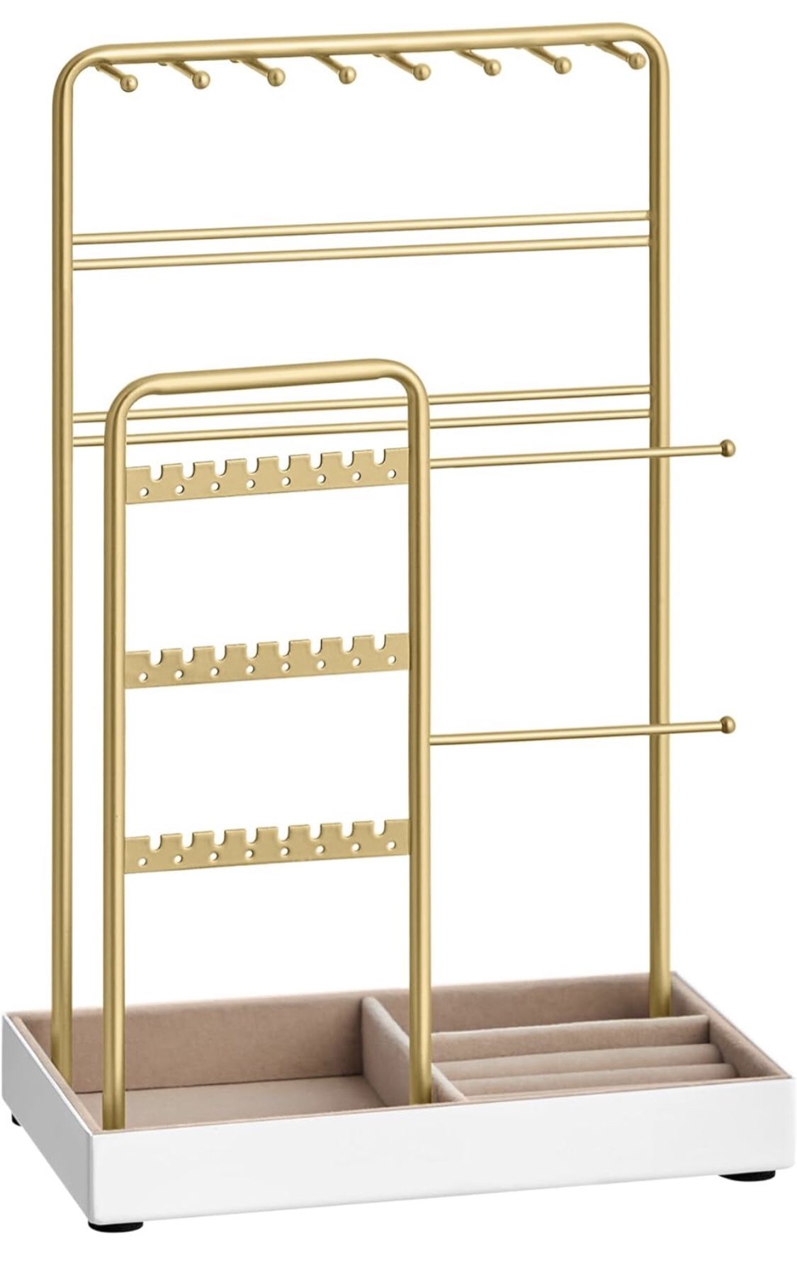 SONGMICS Jewelry Holder, Christmas Gifts, Jewelry Organizer, Jewelry Display Stand with Metal Frame and Velvet Tray, Necklace Earring Bracelet Holder,