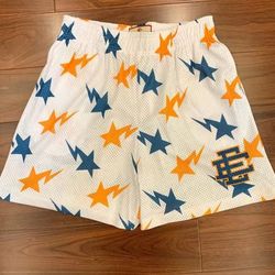 Eric Emanuel Shorts White With Blue And Yellow Lightning 🚨SHIPPING ONLY MESSAGE ME IFF YOU WANT TO BUY🚨