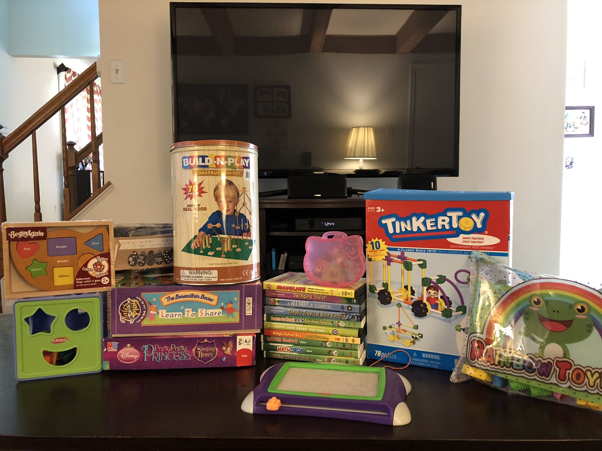 Toy lot! Games, blocks, Leapfrog Videogame system, drone and more! Some brand new. $25 for all.