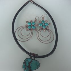 Turquoise Sterling Necklace And Earring  Set 