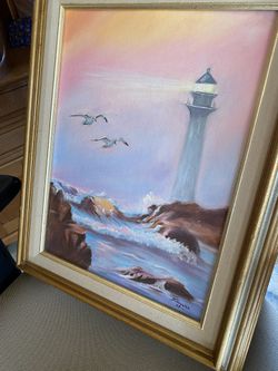 Beautiful Painting Of Ocean And Lighthouse