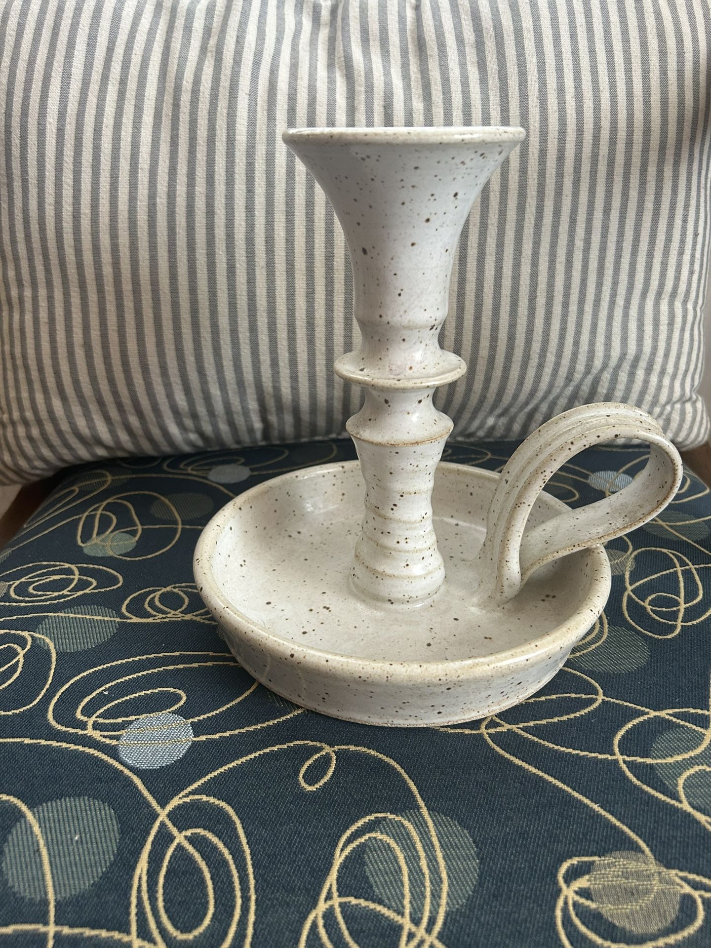 Studio Art Pottery Chamber Candlestick With Handle