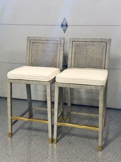 Pair of Serena & Lily Balboa Rattan Counter Stools