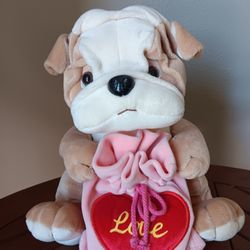 Cute 12" Frenchy Bulldog Dog Love Heart Gift Pouch Plush Plushie Stuffed Animal