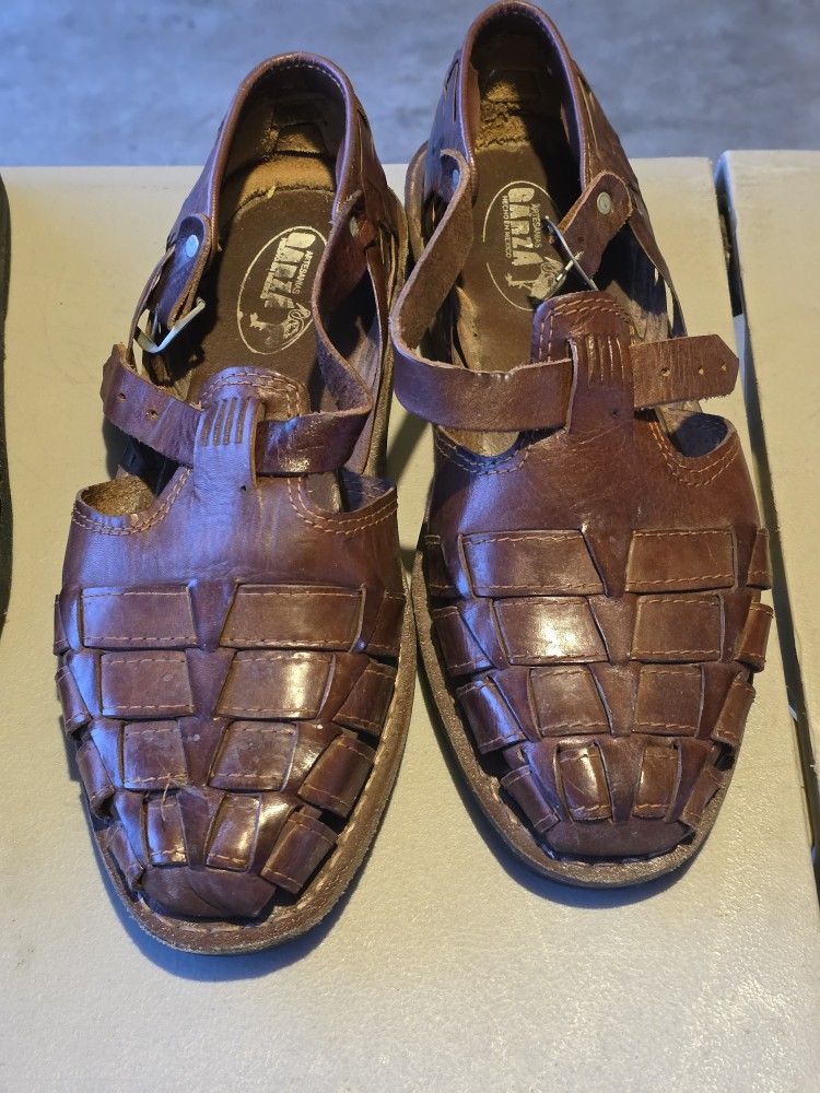 Mens Brown Leather Sandles Size 9.5