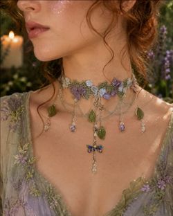 Fairycore Dragonfly Lace Choker Handmade Cottagecore Fantasy Necklace