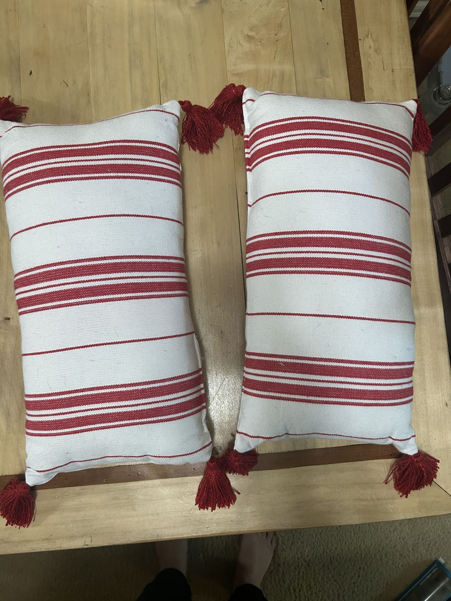 Red and White Striped Lumbar Throw Pillows
