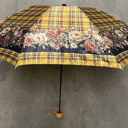 Cheery TOTE Umbrella Plaid & Floral 36” Diameter Single Canopy - NEAT.! 