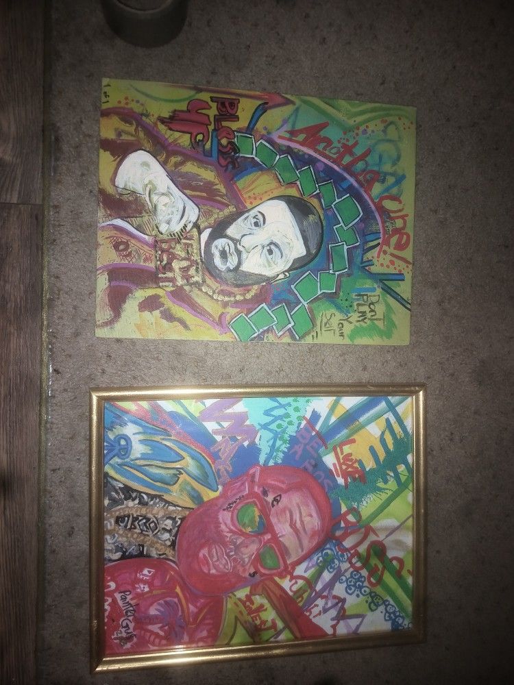 Rare Set Signed Painting - DJ Khaled + Rick Ross (Framed) - HipHop music