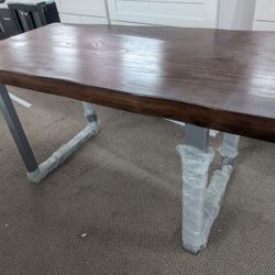 55" Live Edge Dining Table Seats 4-6 Wooden Tabletop Sled Base