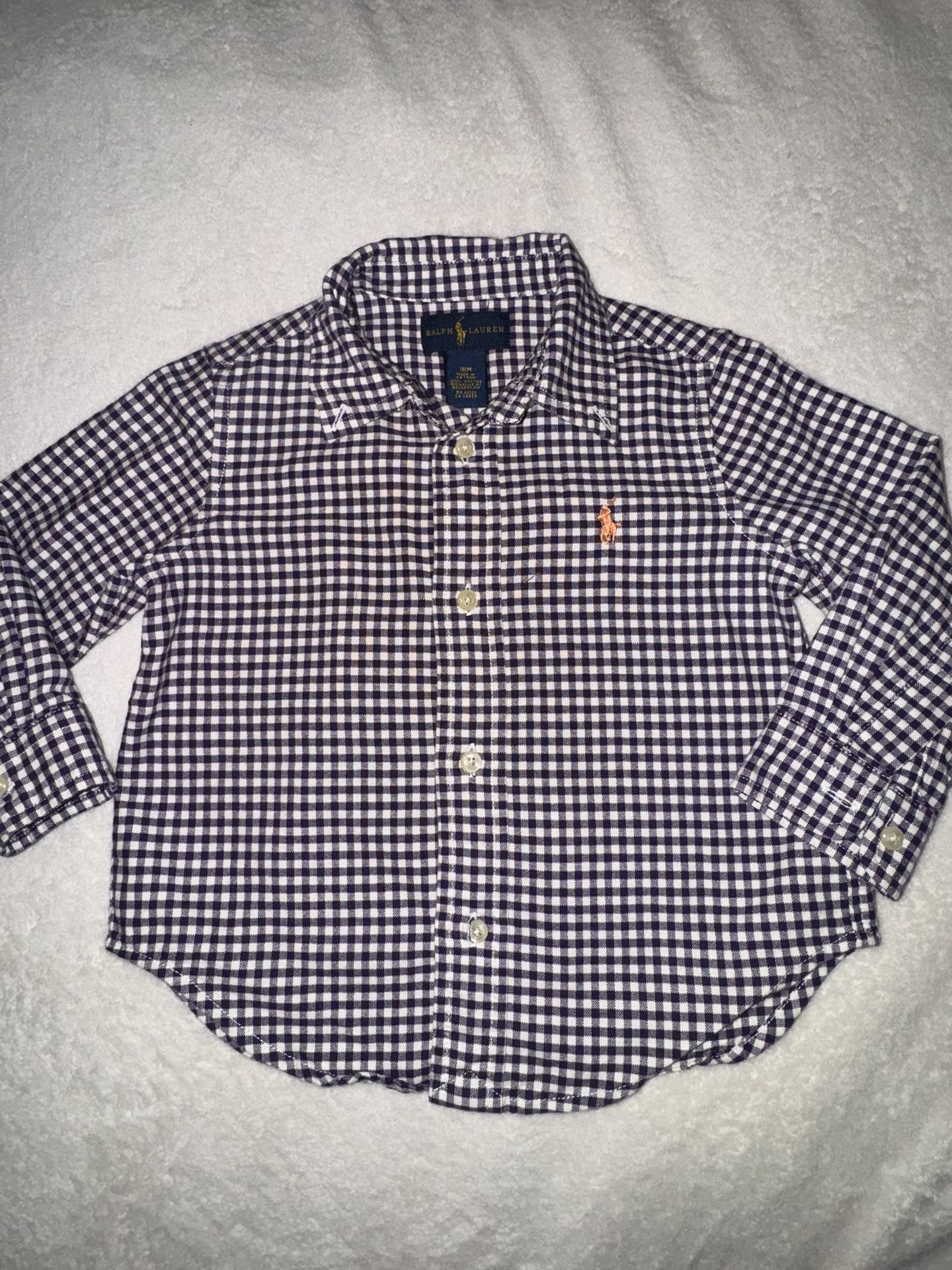 Ralph Lauren Polo Baby Boy Toddler Long Sleeve Purple And White Shirt 18 Months