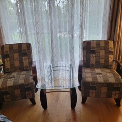 5 Pcs Set - Coffee Table With Glass Top,end Table With Glass Top, Lamp, 2 Chairs Very Comfortable 