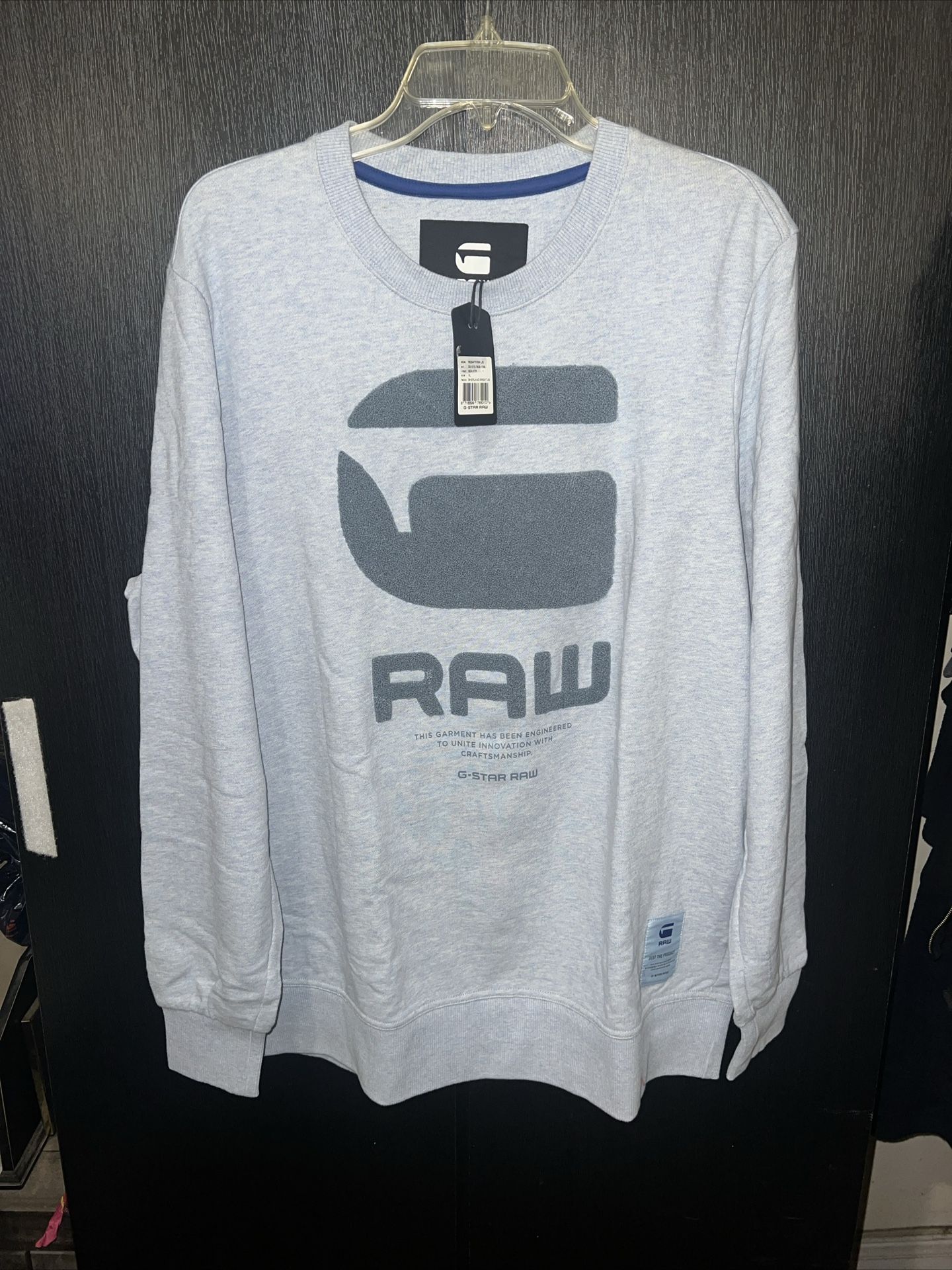 RARE Men’s XL G Star Raw Sweatshirt Gray Chenille Embroidery Logo NWT