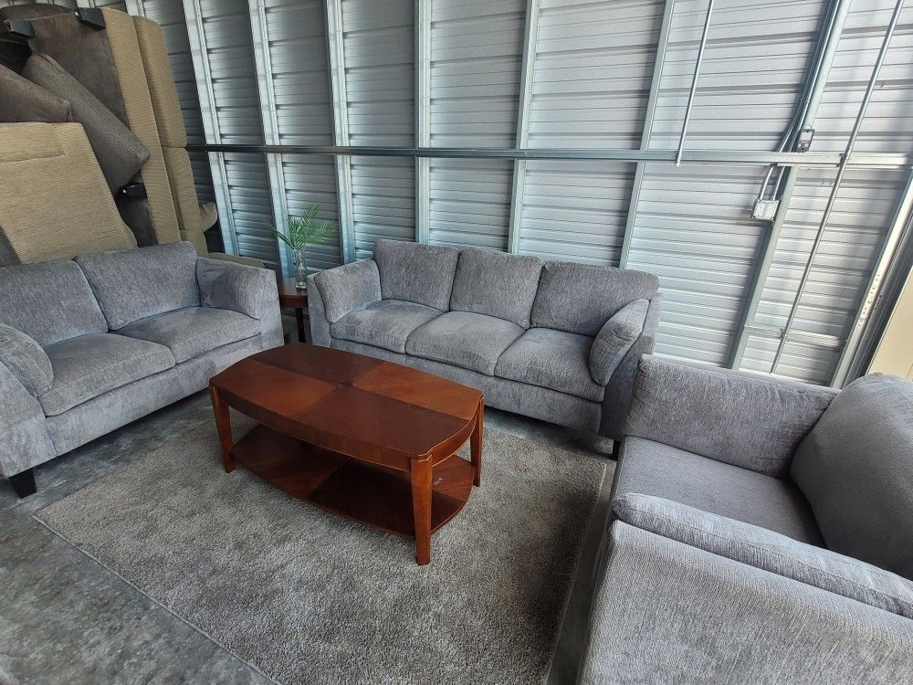 Gray Sofa, Loveseat, Chair Set, Free Delivery!