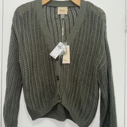 Elie Tahari Crochet Wool Cardigan size S/P Green