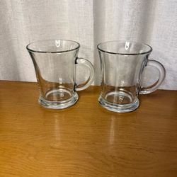 Vintage Clear Glass Coffee Tea Mugs • Set of 2