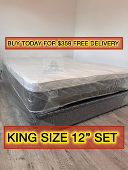King mattress pillow top and box spring set (2pc - brand new)